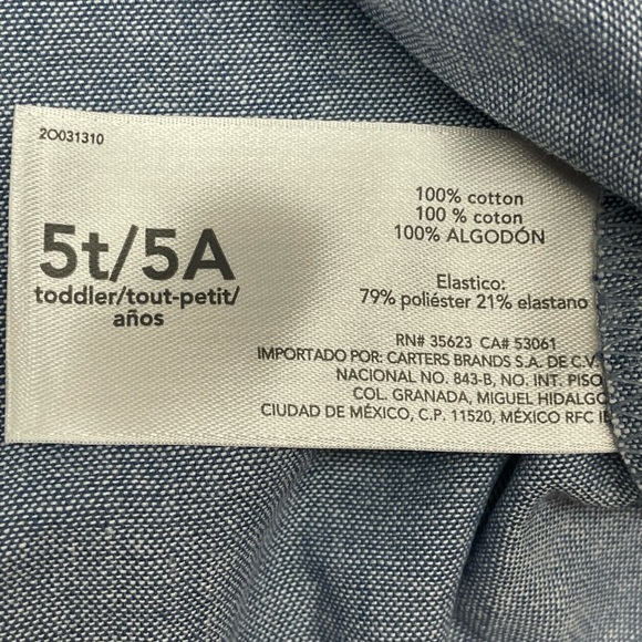 Carter's® Blue Long Sleeve Chambray Blouse with Pleated Front Size: 5T - Picture 6 of 7